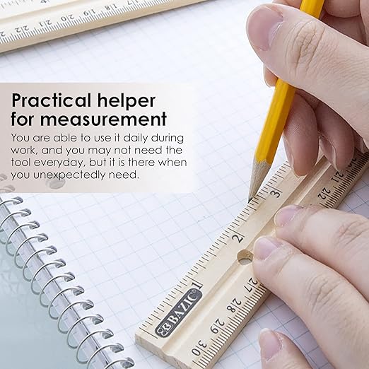 BAZIC Products Wooden Ruler – Single Metal Edge Drafting Ruler for Measuring, Drawing & Crafting, Wooden Straight Edge Ruler for School & Office, 12 Inch, 24-Pack