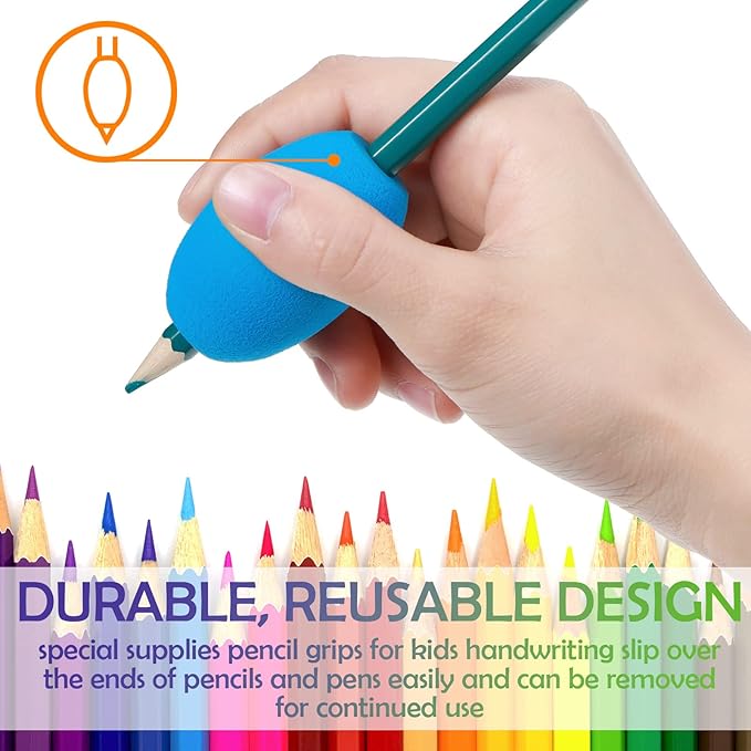 Outus 12 Pieces Egg Pencil Pen Grips Adults Egg Handwriting Grips Pen Stylus Foam Writing Aid Soft Cushioned Foam for Handwriting, Drawing Adults Right or Left Handed Use (Assorted Color)
