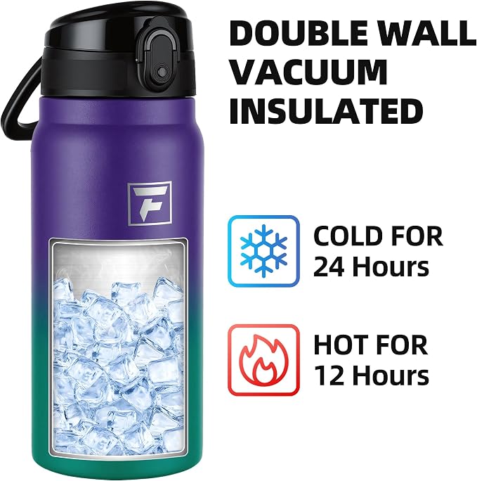 Fanhaw 20 Oz Insulated Stainless Steel Water Bottle with Chug Lid – Wide Mouth, Leak-Proof, BPA-Free – Ideal for Kids, Adults, Sports, Gym, and Outdoor Use (Purple Green)