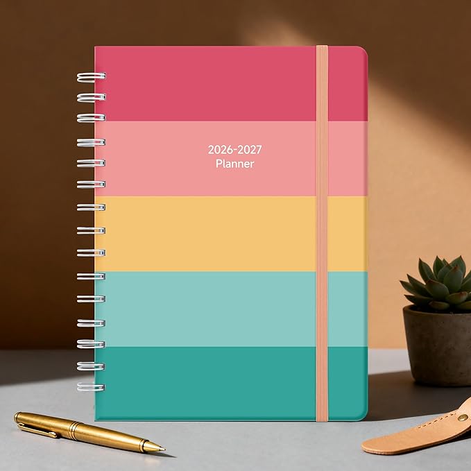 Planner 2026-2027 Monthly and Weekly Academic Planner July 2026 - June 2027, Hardcover Calendar 2026-2027 Agenda Daily Planner for Student Teacher School Office Supplies, 6" x 8.3", Happy Stripe
