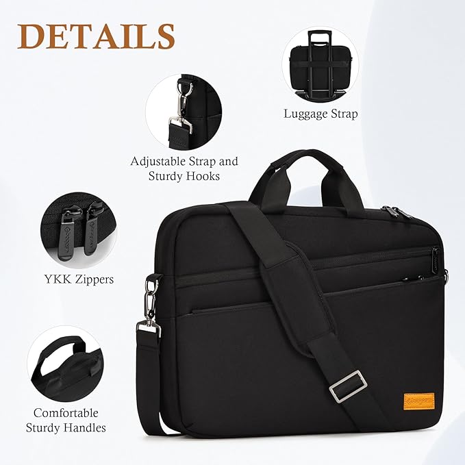 bagasin 17 17.3 inch Laptop Computer PC Shoulder Bag Carrying Case, Water-Repellent Fabric Briefcase, Lightweight Toploader, Business Casual or School