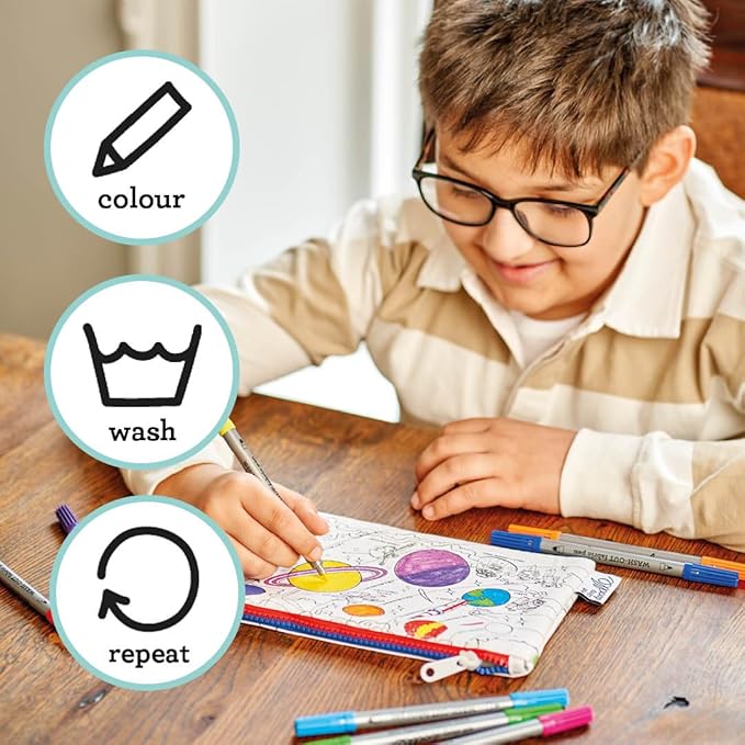 eatsleepdoodle DIY Coloring Solar System Pencil Case for Kids with 10pcs Washable Markers, Reusable Art Supply Organizer, Fun Arts & Crafts Activity for Boys & Girls, Creative Gift Idea for Ages