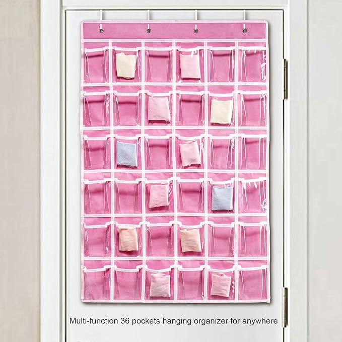 ANSTROUT 36 Clear Pockets Classroom Pocket Chart for Cell Phones, Pocket Chart Organizer for Calculator Holder with 36 Number Sticker Classroom Hanging Cell Phones Organizer (Pink)