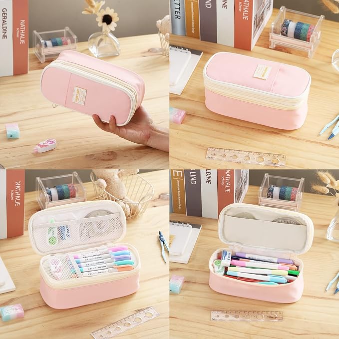 Dugio Large Pencil Case for Girls Kids Teens Big Zipper Pencil Pouch Pink | Organizer Pencil Bag Aesthetic Cute Pen Pencil Box Back to School Supplies, Large Capacity Design, Durable Metal Zipper
