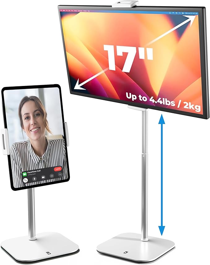 COOPER TabStand, 20" Tall iPad Stand for Desk, Portable Monitor Holder up to 17" Holds 4.4lb, Desktop Tablet Stand, Tablet Mount, Apple iPad Holder for Desk, for Samsung, Kindle, Fire (Frost White)