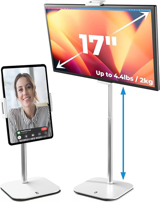 COOPER TabStand, 20" Tall iPad Stand for Desk, Portable Monitor Holder up to 17" Holds 4.4lb, Desktop Tablet Stand, Tablet Mount, Apple iPad Holder for Desk, for Samsung, Kindle, Fire (Frost White)