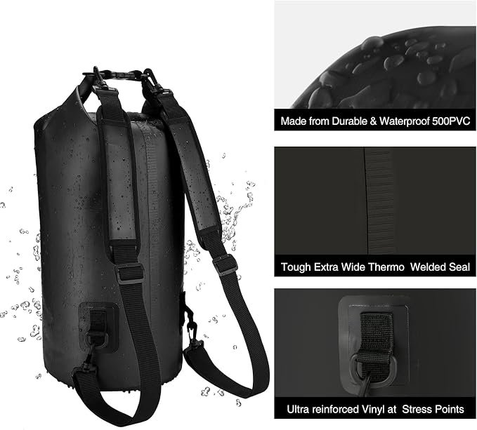 Piscifun Dry Bag, Waterproof Floating Backpack 10L/20L/30L/40L | Waterproof Phone Case, Adjustable shoulder straps, Roll-top closure keeps gear dry, Ideal for Boating, Kayaking, Fishing