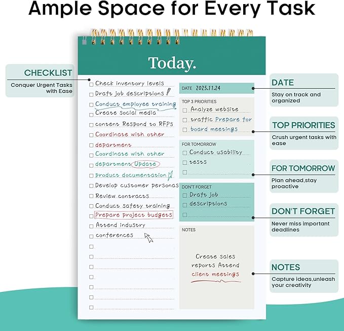 To Do List Notepad - To Do List Notebook for Work with 52 Sheets, 9.8" x 6.5", Undated Daily Planner Perfect for Daily Tasks and Goal Setting, Notepad Suitable for Office, Home & School - Forest Green