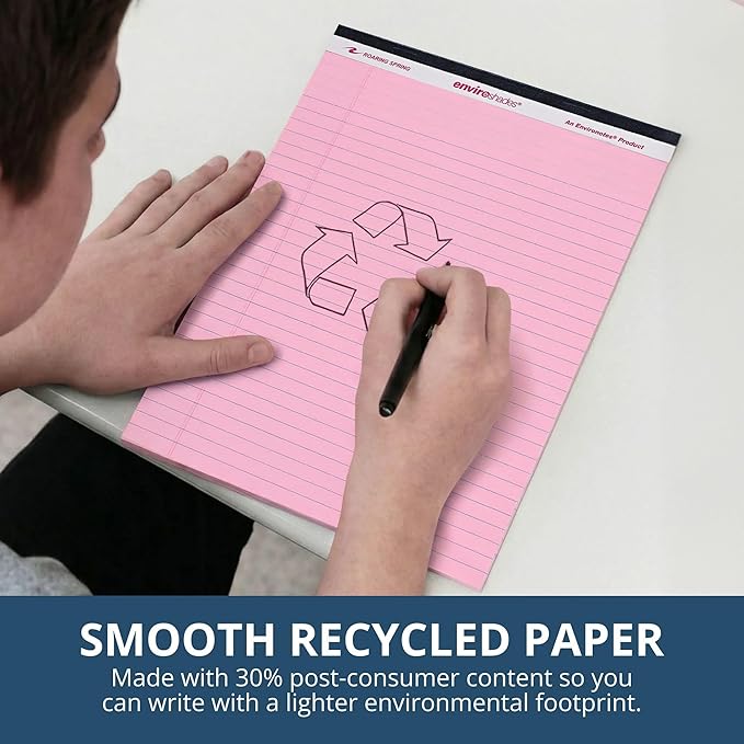 ROARING SPRING Enviroshades Pink Legal Pads, 12 Pack, Legal Ruled Recycled Colored Writing Note Pads, 8.5" x 11", 50 Sheets, Perforated Paper, Made in USA, Memo Pad For School & Office