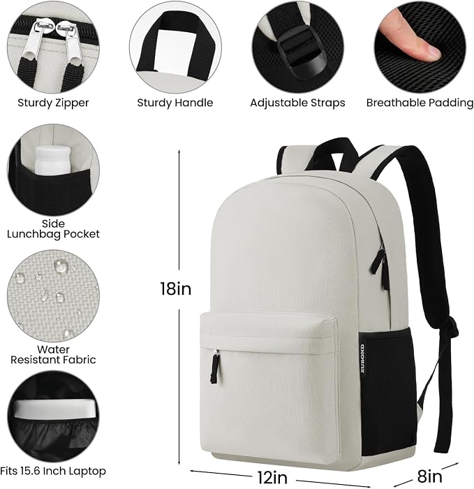 ZUBOND Unisex Backpack for School & Travel - Lightweight Laptop Backpack Fits 15.6 Inch Notebook, Water Bottle Pocket - Ideal for Teens, College Students, Adults