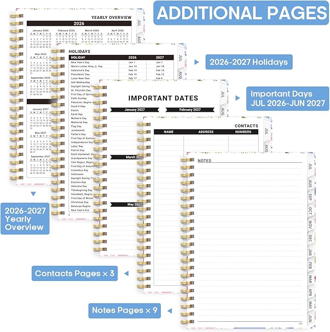 Academic Planner 2026-2027, Weekly and Monthly Calendar Book, July 2026 – June 2027, Hardcover Planner with Tabs, Perfect for Teachers, Students, Women & Men, A5 (6.4" x 8.5") - Disty