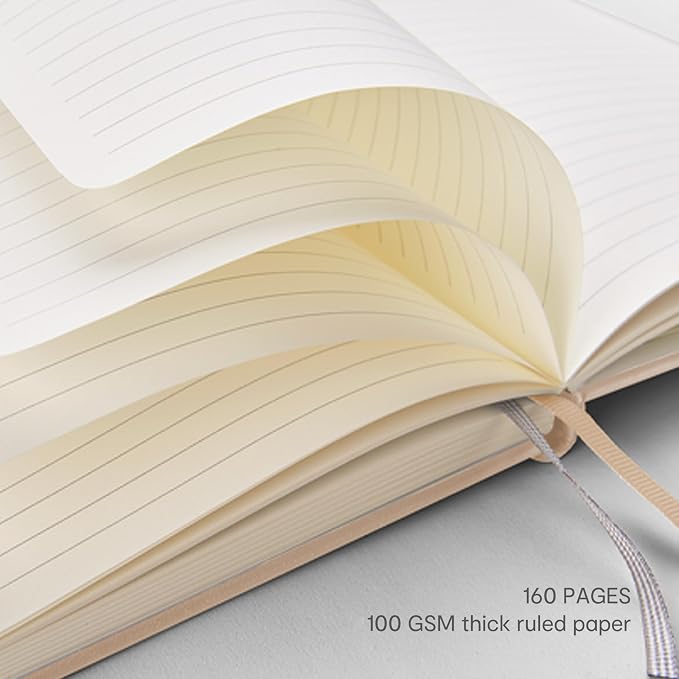 &And Per Se Lined Journal and Pen Set, A5 Leather Hardcover Notebook with Pen & Stationary Set, 160 Pages 100GSM Thick Ruled Paper Journal for Business Work Writing (Light Apricot)