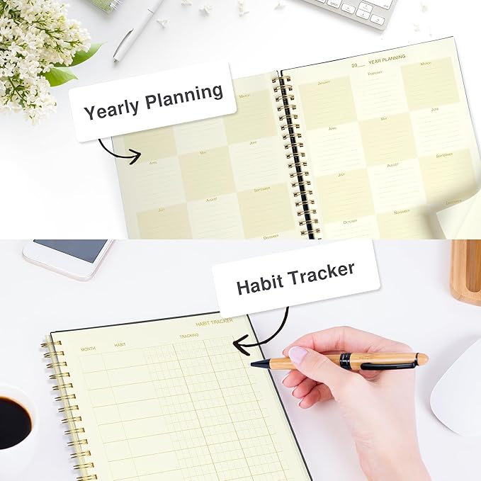 AuroPlanner Undated Daily Planner To Do List Hourly Schedule 2027 2026 2025 Calendar & Holiday Habit Tracker 180 Pages Letter Size 8.5" x 11" Sheets Hardcover Spiral Bound Notebook (Black)