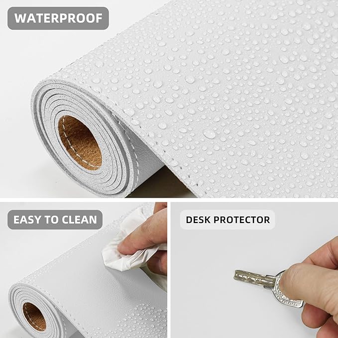 AFIING Cork Desk Mat 31.5" x 17", Waterproof Dual-Sided Cork & PU Leather Desk Pad, Non-Slip Desk Protector for Home Office, Workspace Setup & Gaming (White)