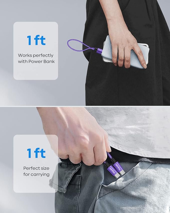 etguuds Purple USB C to USB C Cable 1ft, 2-Pack 60W USBC to USBC Cord, Type C to C Charger Cable Fast Charging for iPhone 17 16 15 Pro Max Plus Air, Samsung Galaxy S25 S24 S23, for MacBook/iPad, Pixel