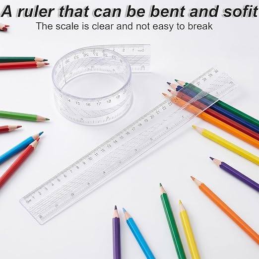Grevosea 2 PCS Flexible Ruler, 12 Inch Clear Plastic Ruler Soft Bendable Rulers with Centimeters and Inches for Kids and Adults School Classroom Office Supplies (Style B)