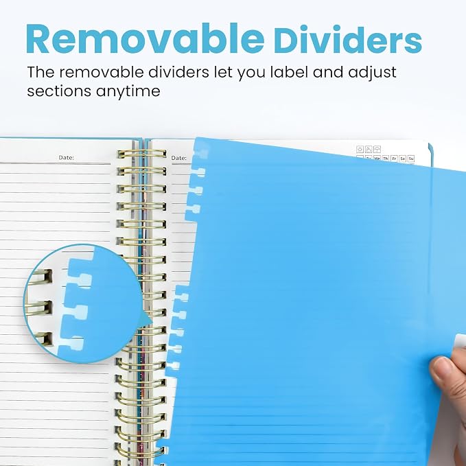 ZOTIA Large Spiral Notebooks for Work 5 Subject with Removable Dividers