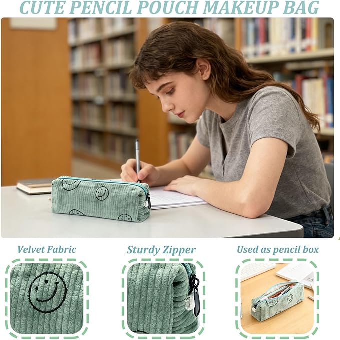 Pencil Pouch Cute Pencil Case Office Storage Bag Holder Box Organizer Aesthetic Bow Flower Pattern Makeup Pouch Cosmetic Bag for Women
