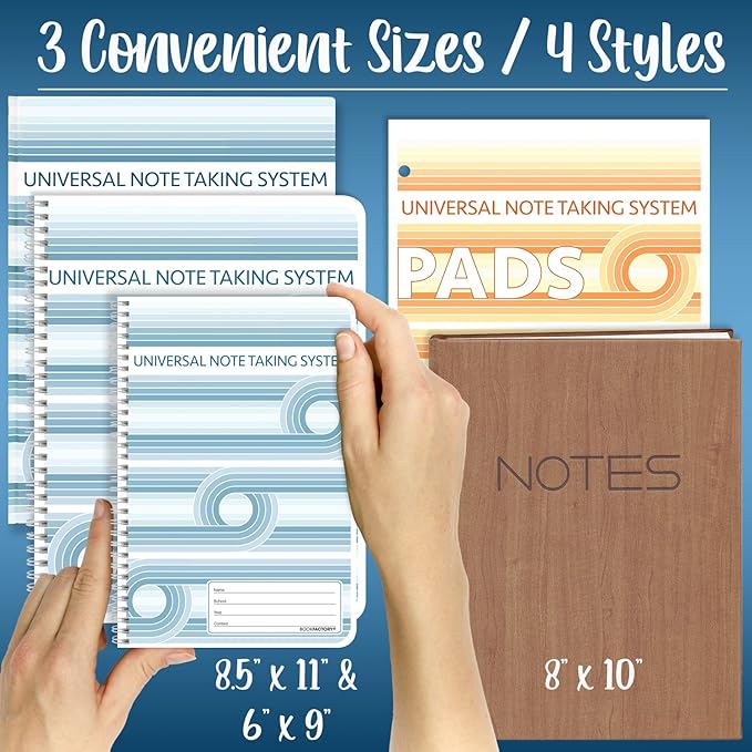 BookFactory Universal Note Taking System (Cornell Notes) / NoteTaking Notebook - 120 Pages, 8'' x 10'' - Soft Touch Wood Finish Cover Case Bound (Made in USA)