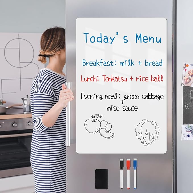 Magnetic Fridge White Board Paper, 72" x 40" Large Dry Erase Board Sheet for Organizer and Planner, Kitchen Refrigerator Whiteboard for Family to-do List, Includes Markers and Eraser