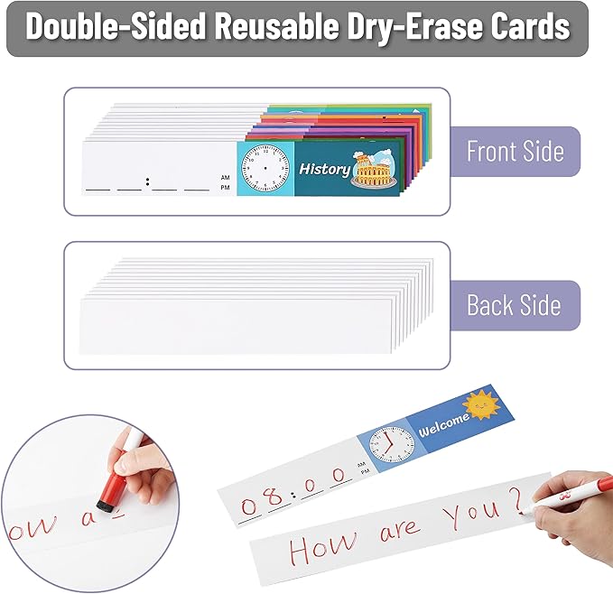 Mr. Pen Daily Schedule Pocket Chart, 13+1 Pockets, 26 Double Sided Reusable Cards (13 Colored+13 Blank), 12.8'x35', Classroom Schedule Chart