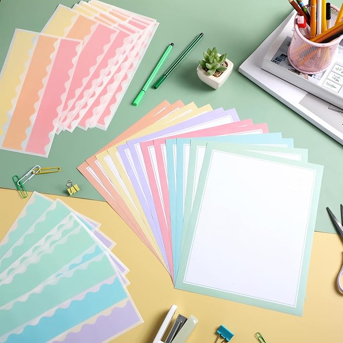 90 Pcs Science Fair Board Supplies Include 72 Trim Scalloped Bulletin Borders 18 Presentation Board Subtitles for Classroom Office Display(Macaron)
