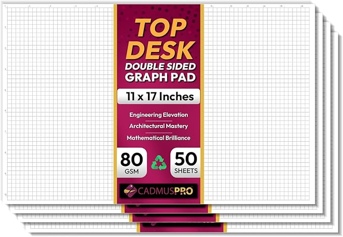 Large 17x11 Graph Paper Desk Pad, 4 Pack 200 Sheets, Double-Sided 1/4 Inch Quadrille Grid 80 GSM Ledger Paper for Team Drafting, Architecture and Engineering