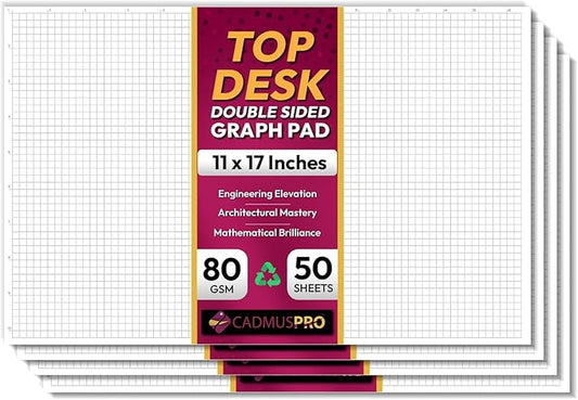 Large 17x11 Graph Paper Desk Pad, 4 Pack 200 Sheets, Double-Sided 1/4 Inch Quadrille Grid 80 GSM Ledger Paper for Team Drafting, Architecture and Engineering