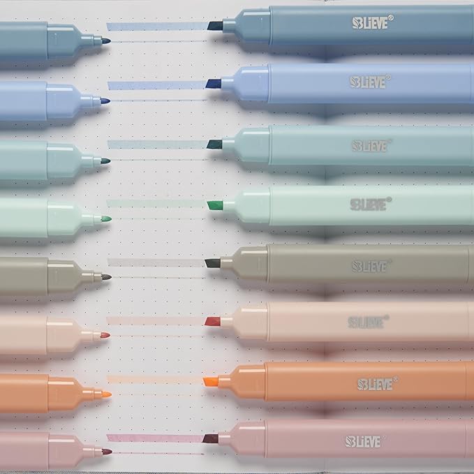 BLIEVE Aesthetic Cute Highlighters No Bleed Through, Dual Tip Chisel & Fine Point, Pastel Colors For Bible & Journaling