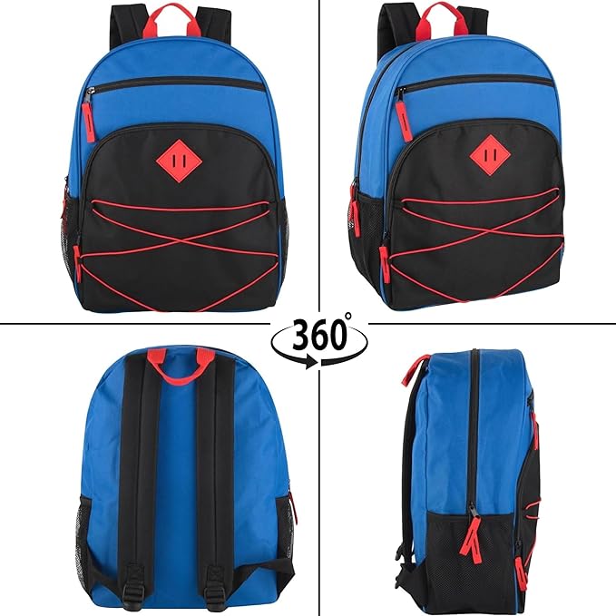 Summit Ridge Backpacks with Bungee Cord Front | 17” Multi Pocket Backpack for Adults, College, Travel (Blue/Black)