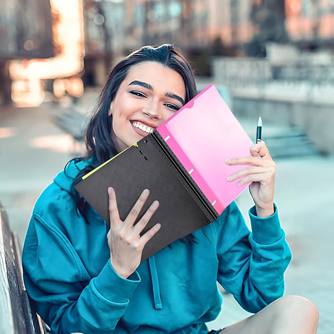 INFUN All-in-one Telescoping Binder Notebook- 2PCS, Refillable 3 Ring Notebook Binder with 1 Plastic Movable Pocket Folder,5 Plastic Subject dividers and Graph Paper and College Ruled Paper- Pink