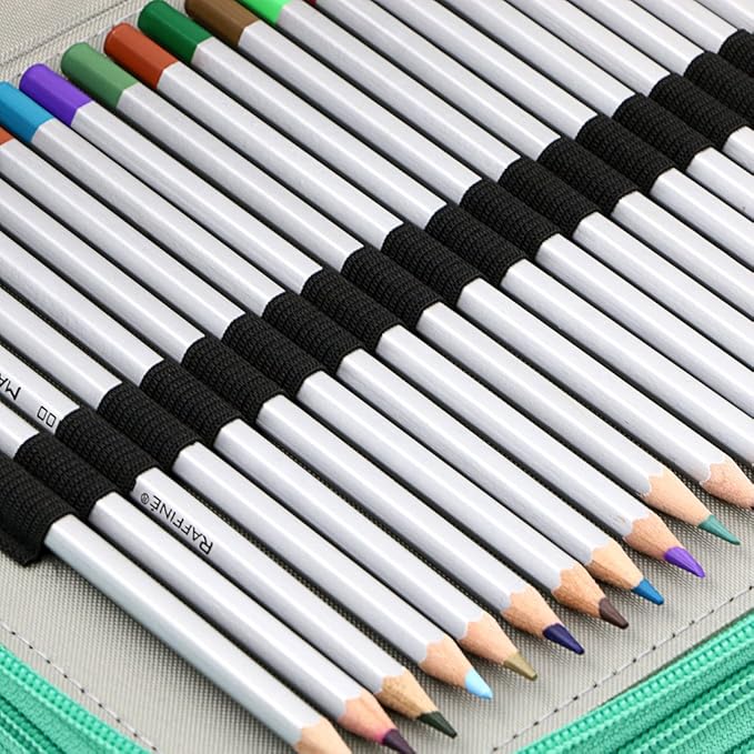 BTSKY Deluxe PU Leather Pencil Case For Colored Pencils - 120 Slot Pencil Holder with Handle Strap Handy Colored Pencil Box Large(Green)