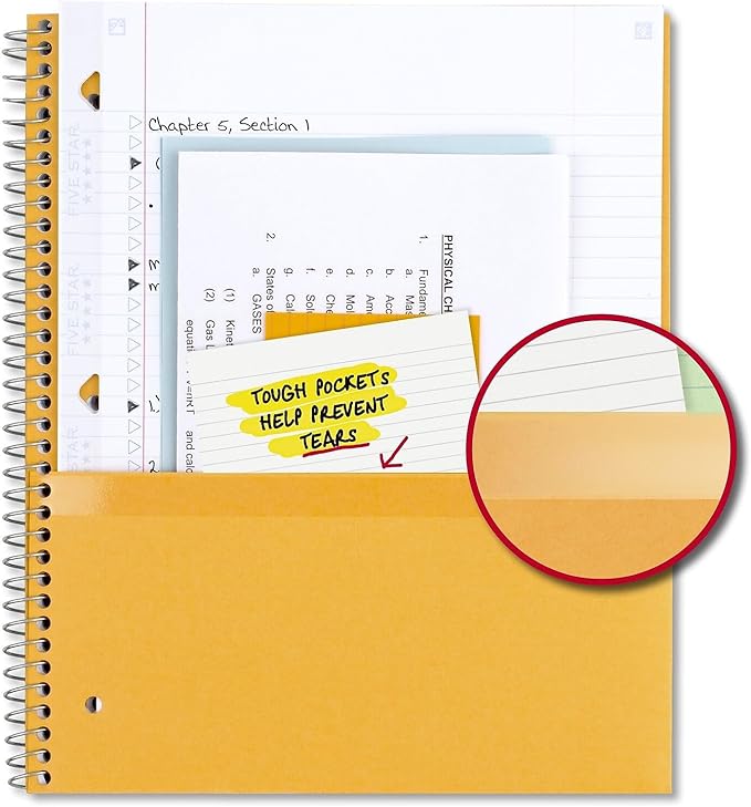 Five Star Spiral Notebook, 5 Subject, College Ruled Paper, 200 Sheets, 11" x 8-1/2", Color Selected For You, 1 Count (06112)