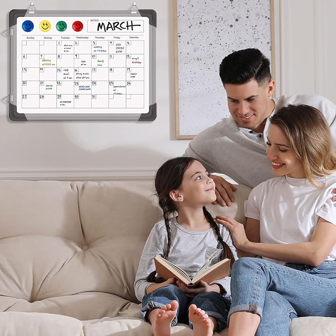 Dry Erase Calendar Whiteboard for Wall, Polegas 16" X 12" Magnetic White Board, Small Wall Monthly Double Sided Schedule Boards Student, Home, Office, Planning, Reminder, Task, List, Memo (White)