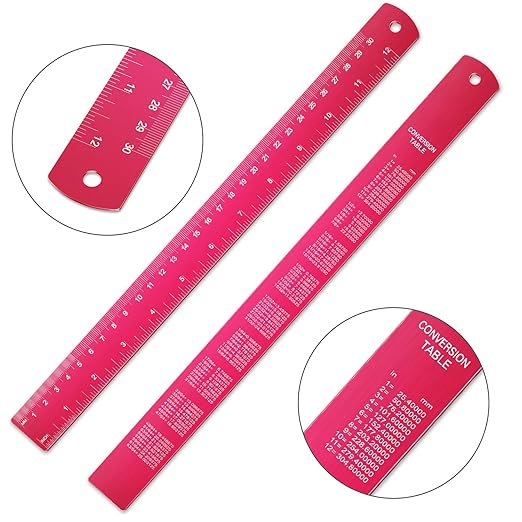 Stainless Steel Ruler and Metal Rule Kit with Conversion Table (Rose Red, 12 Inch, 6 Inch)