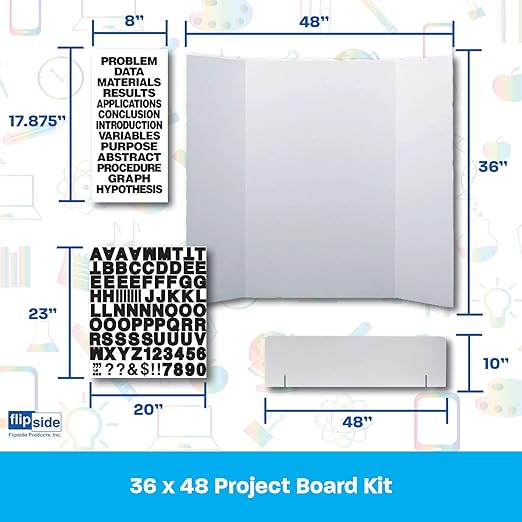 Flipside Products 36" x 48" Project Board Kit, 24 Pack, School Presentation Display Board and Supplies, Trifold Kits, Letters, Titles, Header Display, Presentation, All in One