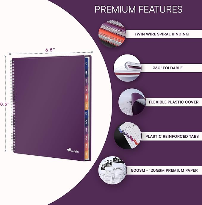 Ensight 2026 Appointment Book and Planner 6.5" x 8.5" Large Hourly Weekly Daily Schedule Book with Tabs, 30 Minute Time Slots, Purple Calendar Organizer Jan 2026–Dec 2026 Appointment Planner - Purple