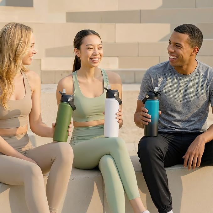 Fijinhom 18oz Insulated Stainless Steel Water Bottle, Wide Mouth Double Wall Vacuum, Silicone Straw, Sweat & Leak Proof, BPA Free Insulated Water Flask for Travel, Keep Cold 24h Hot 12h, Green