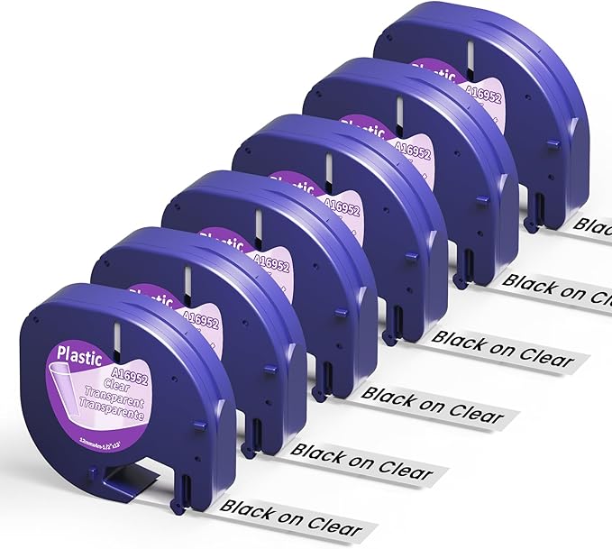 Replace for Dymo Letratag Refills Clear Plastic 12mm Compatible for Dymo Label Maker Refills Clear Plastic 1/2'' for Letra Tag Label Maker Refills 16952 for 100H 100T Plus 200B QX50 XR XM, 6-PK