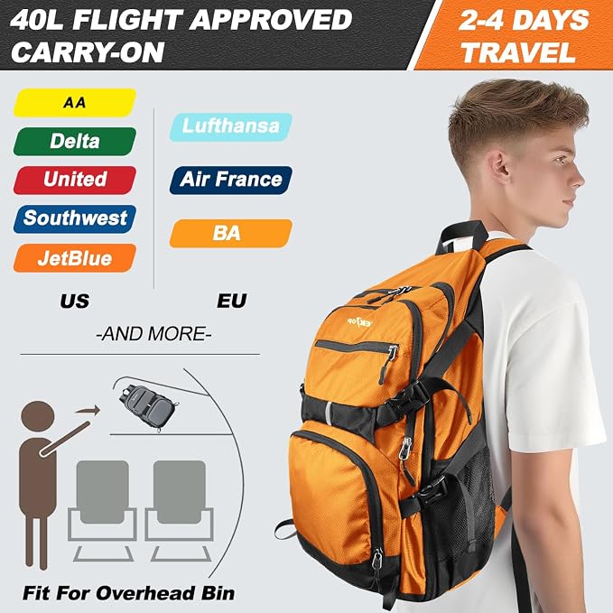 Seektop Travel Backpack for Men Women, Multiple Pockets 40L Hiking Backpack | Lightweight Foldable Carry on Backpack for Outdoor Camping Sport Leisure