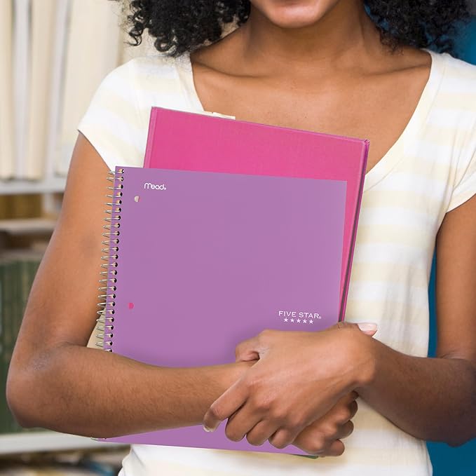 Five Star Spiral Notebook + Study App, 1 Subject, Wide Ruled Paper, 8" x 10-1/2", 100 Sheets, Fights Ink Bleed, Water Resistant Cover, Amethyst Purple (72351) (Pack of 2)