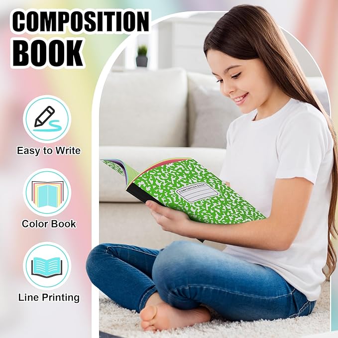 Henoyso 6 Pcs 120 Pages Colored Paper Notebooks 9.75 x 7.5 Bright Colors Lined Paper Notebook Wide Ruled Marble Notebooks Journals Bulk for Office School Supplies(Colored Cover)