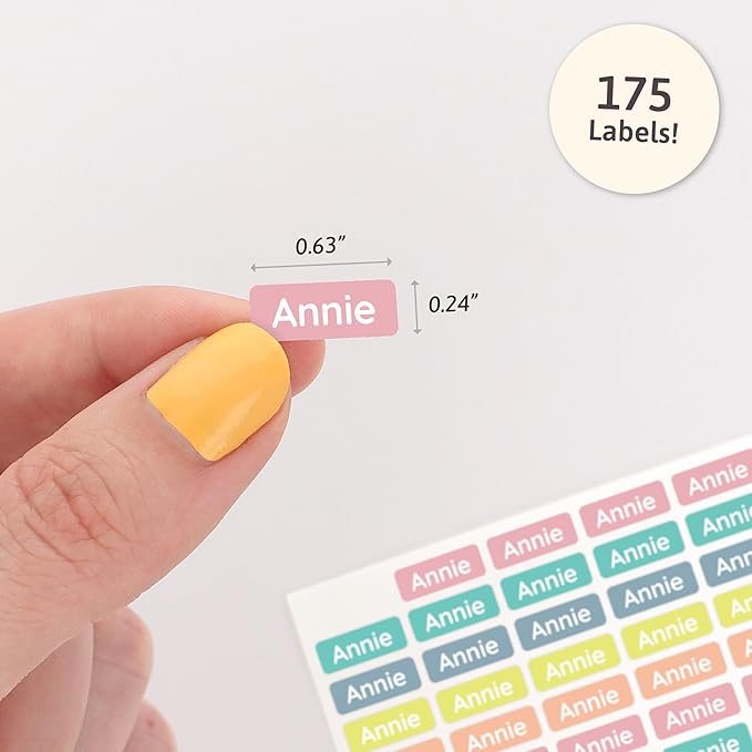 Mini Name Labels (175) - Custom Personalized Name Labels for Labeling Tiny Items, Washer and Dryer-Safe Waterproof Labels for Daycare, Preschool, and School - Unicorn