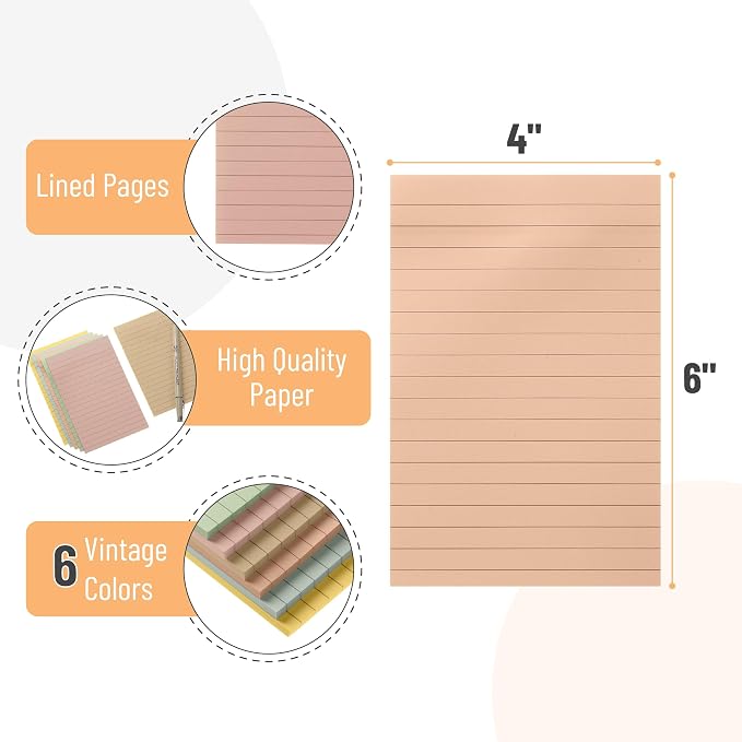 Mr. Pen- Lined Sticky Notes, 4" x 6", 6 Pads, 45 Sheets/Pad
