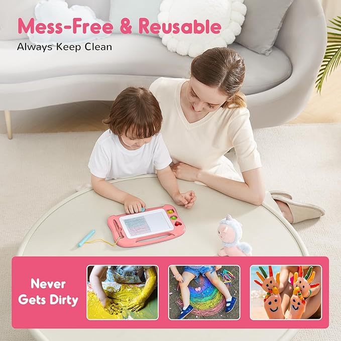 SGILE Toddler Toys for Kids, Magnetic Drawing Board for Birthday Gift, Toys for 1 2 3 Year Old Girls Boys, Etch & Sketch Pad with 3 Stamps, Learning and Educational, Light Pink