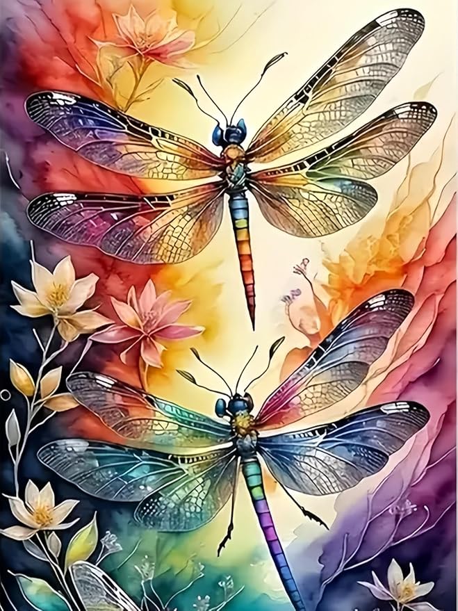 5DDIYART Dragonfly Paint by Numbers for Adults Beginner, Paint by Number Kits on Canvas, Paint by Easy Acrylic Oil Painting Home Wall Decor 12x16inch