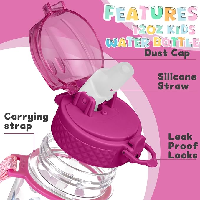 OLDLEY 17oz Kids Water Bottle, Tritan BPA-Free, Leakproof Flip Straw Lid, Motivational Time Marker, Carry Strap, Reusable Clear Water Bottle for Boys & Girls,Colorblock Butterflies