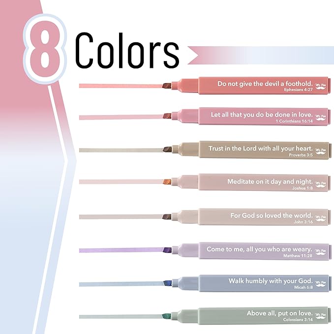 Mr. Pen- Bible Highlighters with Color-Coding System, 8 Pack, Soft Chisel Tip, Aesthetic Highlighters Assorted Colors, Fast Drying Bible Markers No Bleed Through for Journaling and Underlining