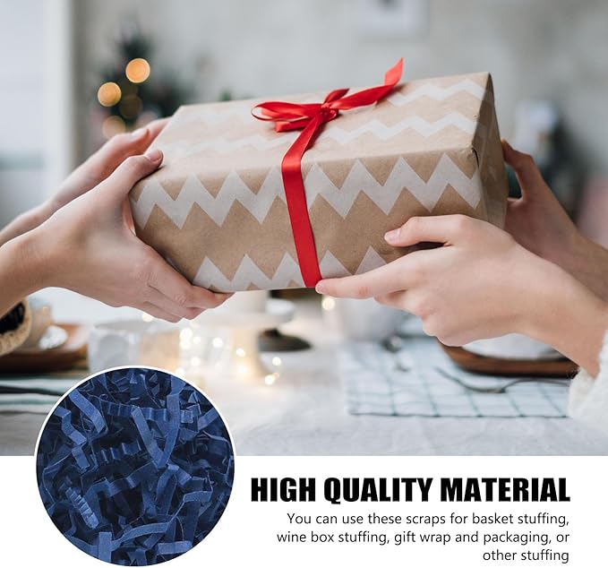 ZEBMOON 1 LB Navy Blue Crinkle Cut Paper Shred Filler Great for Gift Wrapping, Basket Filling, Birthday, Wedding, Halloween, Thanksgiving, Christmas Day, New Year Party Decorations Filling Supplies