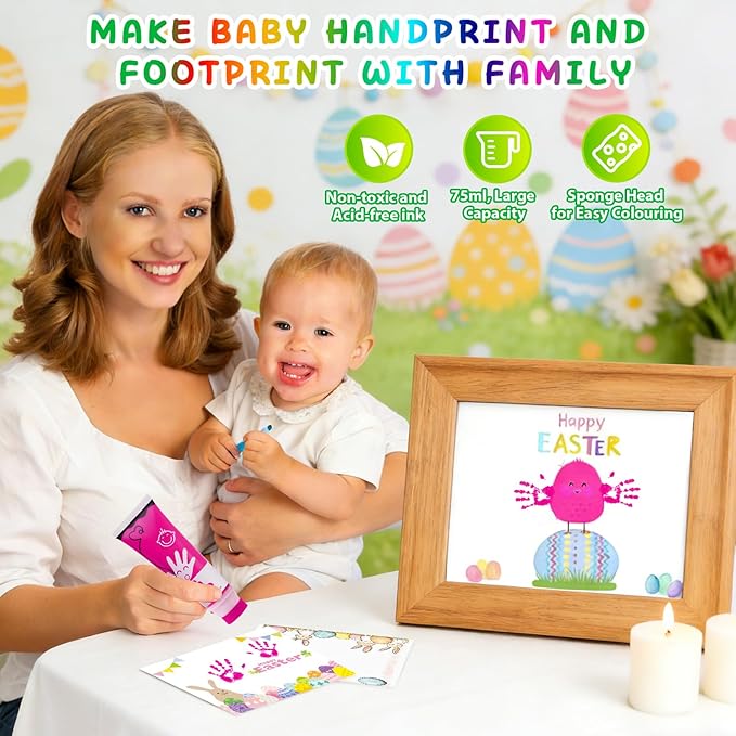 Baby Hand and Footprint Paint with Sponge Head, 2.54 fl oz, Non-Toxic & Acid-Free, Washable Baby Safe Paint for Newborn Keepsakes, Dog Nose & Paw Prints, Ideal New Mom Gift - Hot-Pink